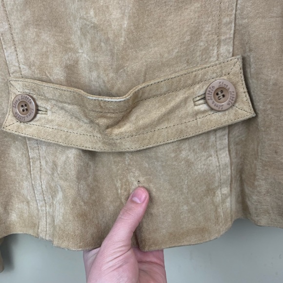 camel brown suede/leather double breasted coat - Picture 7 of 9